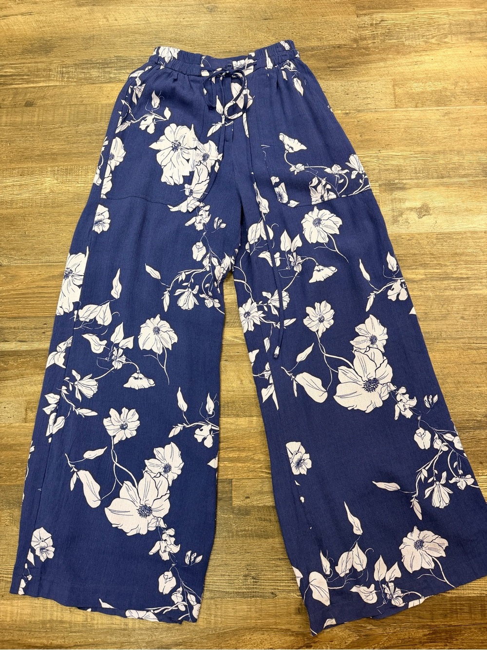 Lulus Magnolia Floral Blue White Flowy Wide Leg Pants Size XS